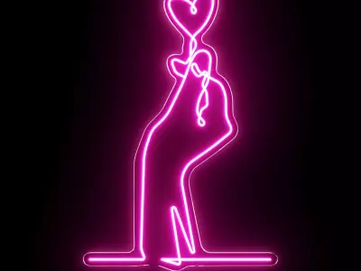 Finger Heart Neon Sign 3D model