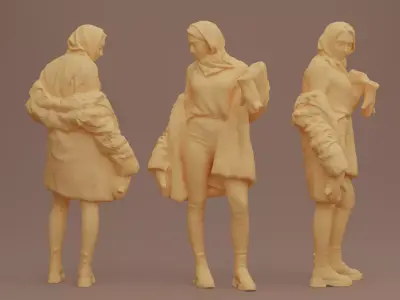 Woman Takes Off Her Fur Coat 3D model