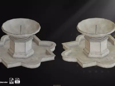 20 Concrete Fountains Game Ready Pack Low-poly 3D model