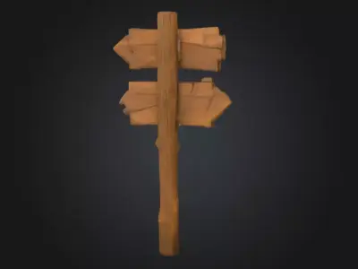 Rustic Wooden Signpost Low-poly 3D model