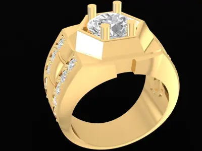 Modern Square Diamond Men Ring with Side Stones 2454 3D print model