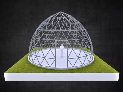 Pointed dome geodesic triangulated structure wire frame struts  Low-poly 3D model