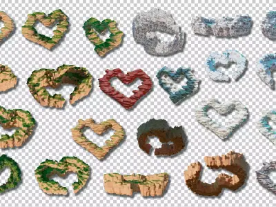 Heart rock terrain fantasy set with two versions 3D print model