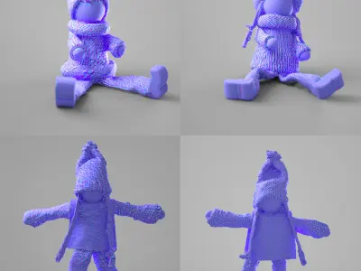 Wooden Decorative Doll Figure - 4 Pack Low-poly 3D model