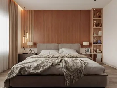 Bedroom interior scene 3D model warm lighting 3D model