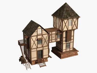 Game Ready  Medieval house Low-poly 3D model