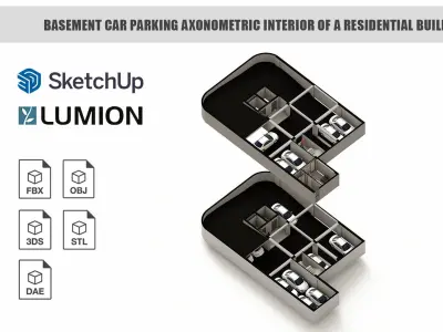 Basement Car parking axonometric interior of a building 3D model