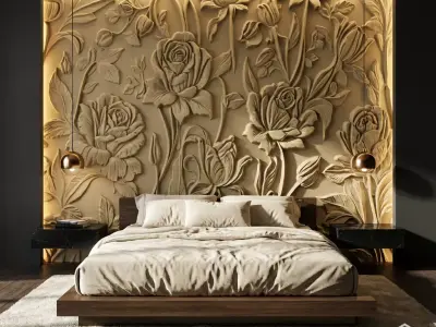 modern rose panel wall decor set relief stl mural CNC 294 3D model