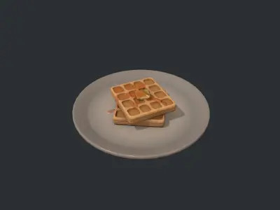 Plate of Waffles Low-poly 3D model