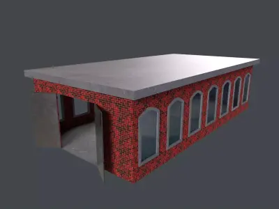 workshop brick building Low-poly 3D model