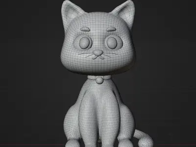 Black Cat Sitting - Cute Cartoon 3D model