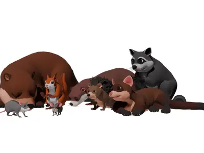 Cartoon small animals pack Low-poly 3D model