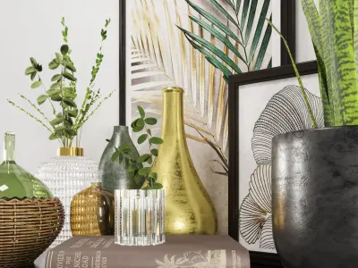 gold and green decorative set 3D model
