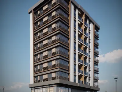 Residence V apartment building with car parked 3D model