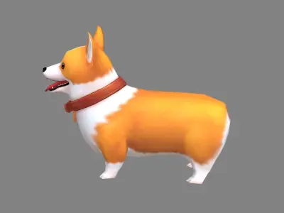Cartoon Corgi - Yellow puppy dog Low-poly 3D model