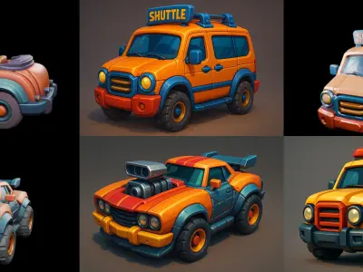 Stylized Car Advanced model bundle 2 pack 100 glb 3D model