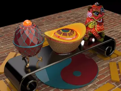 Chinese lion dance figure with yuanbao 3D model