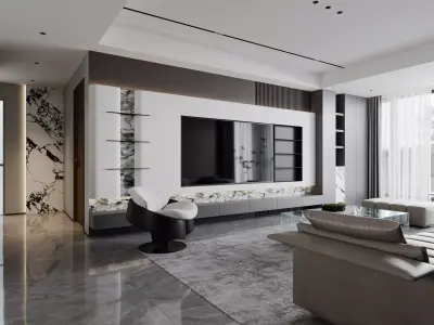 Modern living room dining room interior scenes  3D model