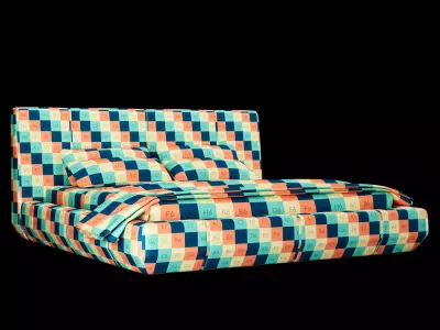 Bed with pillows and blanket 005 3D model