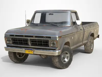 Ford Classic F100 pickup 1976 Old Grey Low-poly 3D model