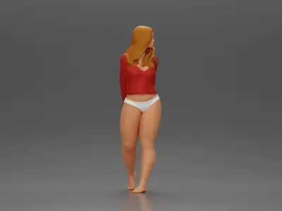 sexy girl in bikini and shirt walking and posing 3D print model