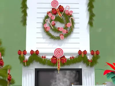 Christmas Lollipop Fireplace Full 3D Model 3D model