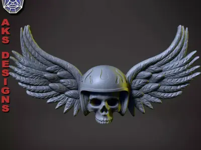 Skull with wings v1 Bas relief home decoration 3D print model