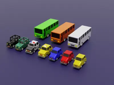 Low Poly Vehicles Mega Pack Cars Buses Game Ready Assets Bundle  Low-poly 3D model