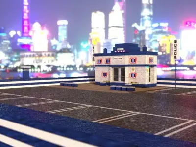 Police Station 3D Model Low Poly Game Ready Single Teture Low-poly 3D model