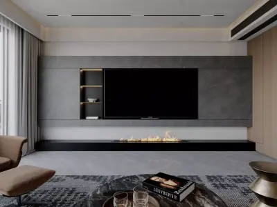 Modern living room dining room interior scenes  3D model 21