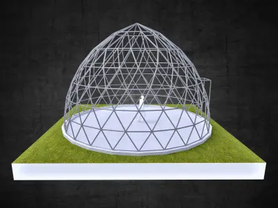 Pointed dome geodesic triangulated structure wire frame struts  Low-poly 3D model
