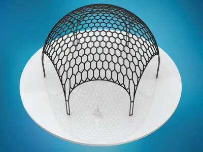 hexadome dense hexagonal dome glass and wire frame structure Low-poly 3D model