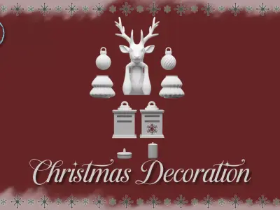 Christmas Decoration Reindeer Bust Lanterns Baubles and Candle  3D print model