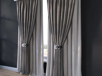 Curtain pair of curtains on wall 3D model