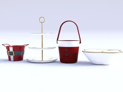 Christmas Bucket And Plate Pack Low-poly 3D model