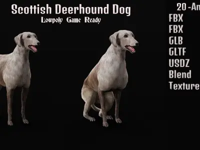 Scottish Deerhound Dog Low-poly 3D model