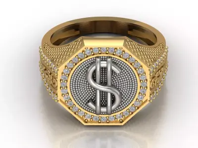 Luxury Dollar Sign Mens Ring With Diamonds Jewelry Gents Rings 3D print model