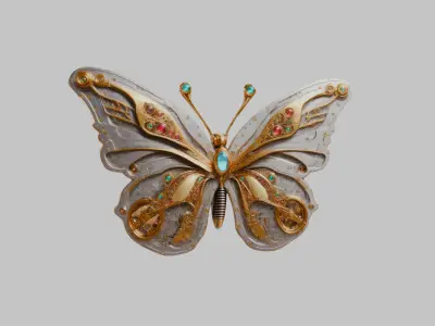 Magical Steampunk Flying Moth with Crystals Low-poly 3D model