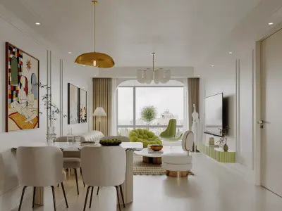Modern living room dining room interior scenes 353 3D model