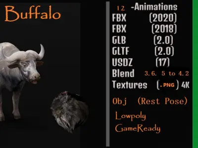 African Buffalo Low-poly 3D model
