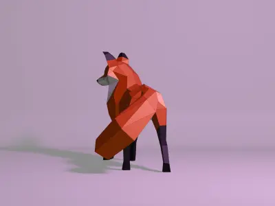 Polygonal Red Fox Low-poly 3D model