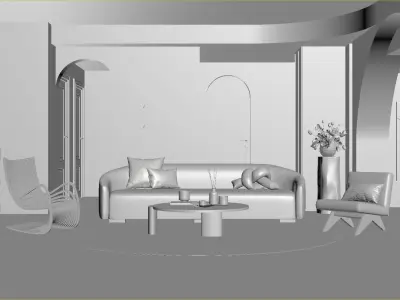 Mid Century interior scene 3D model 3D model