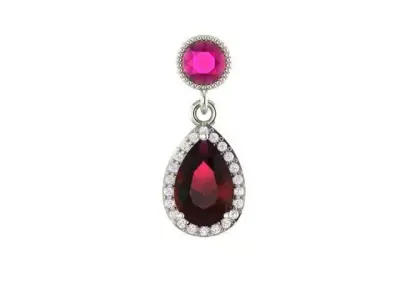 Earring pendant with ruby stone and diamonds Free 3D model