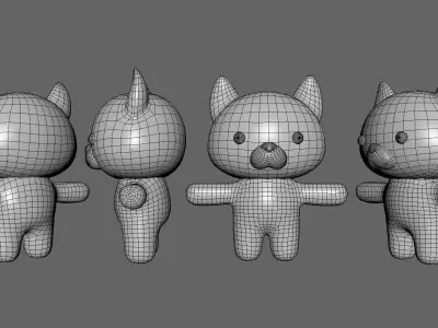 Chubby Wolf Animated for Games Low-poly 3D model