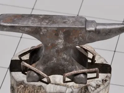 Rustic Anvil Hammer and Stump 3D Models - 8K PBR Nanite Ready Low-poly 3D model