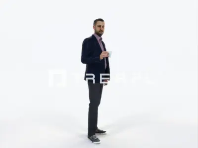 Portrait 03F Drinking Coffee Casual Man Low-poly 3D model