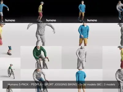 Humano 5-PACK - PEOPLE - SPORT JOGGING BIKING - 5x 3d models 08C