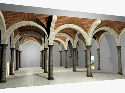 Vaulting 1-4   Romanic   750cm spaced   with thin arches Low-poly 3D model