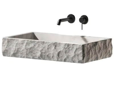 Sink made of natural white marble stone with rough rock edge 3D model