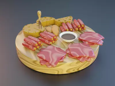Chesse and meat 3D model Low-poly 3D model